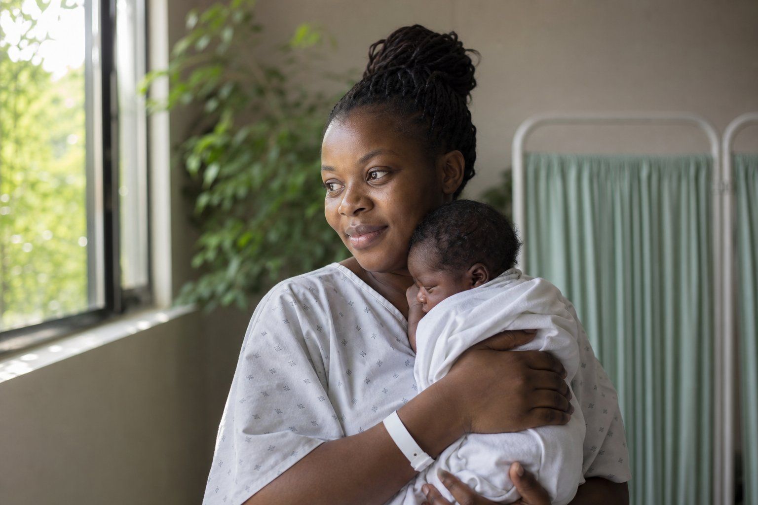 Mother and baby in the postnatal ward
